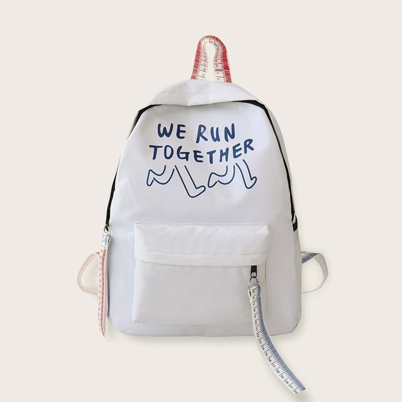 

Slogan Print Pocket Front Backpack, White