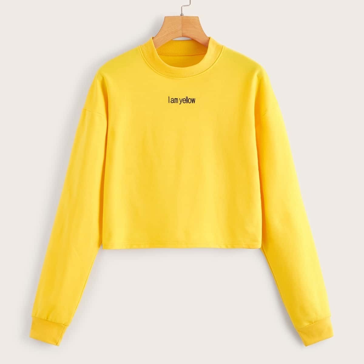 

Drop Shoulder Letter Embroidery Sweatshirt, Yellow