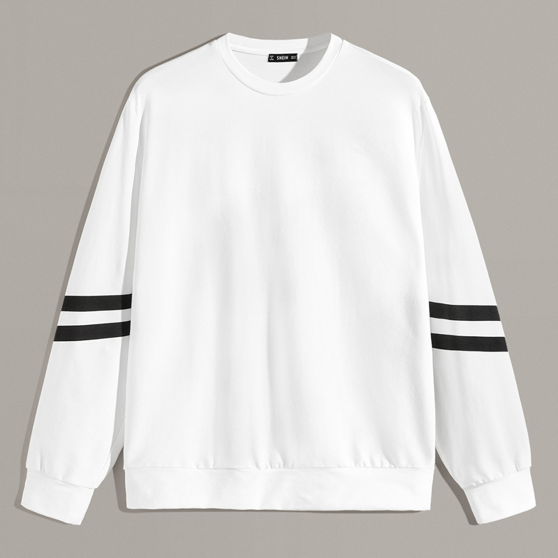 

Guys Striped Sleeve Pullover, White