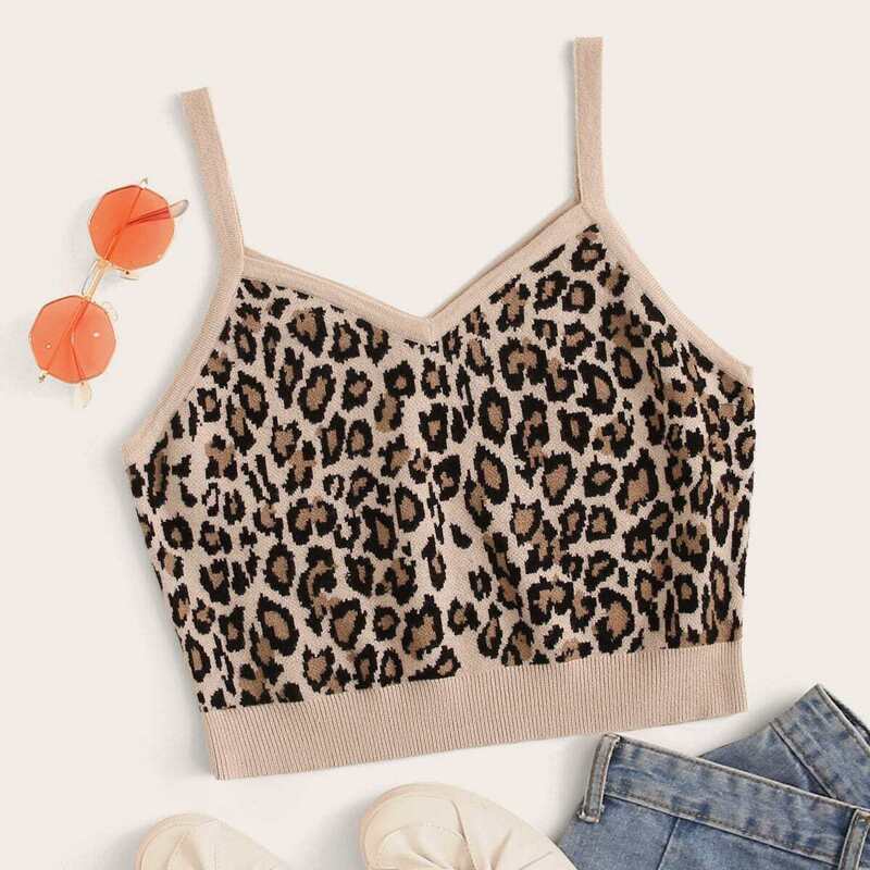

Leopard Print Crop Knit Top, Multicolor
