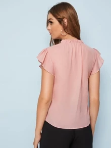 Chiquease Camisa unicolor de manga mariposa con botón - Rosa vieja - Ver 2