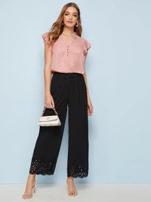 Chiquease Camisa unicolor de manga mariposa con botón - Rosa vieja - Ver 3