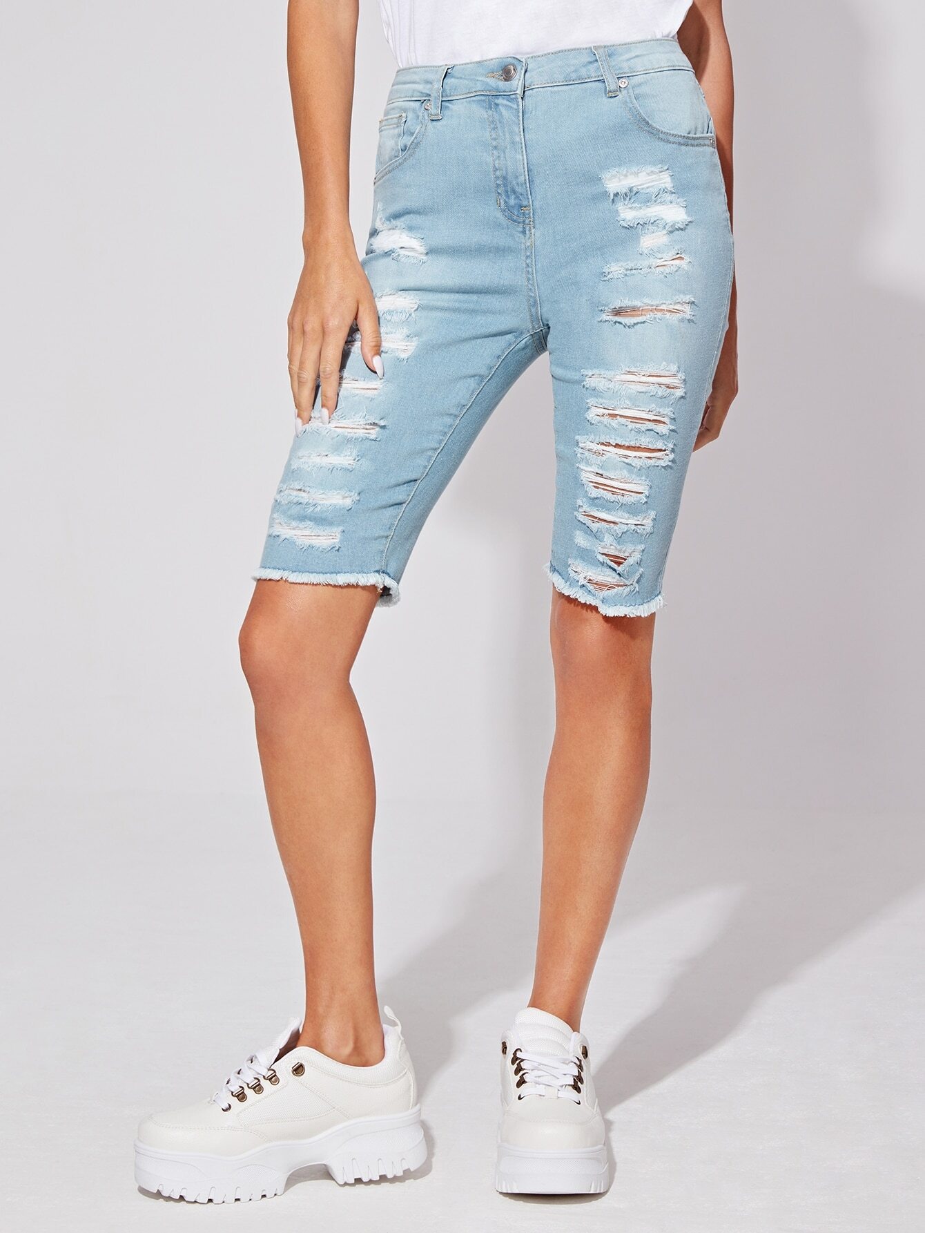 Ripped Denim Cycling Shorts for Sale 