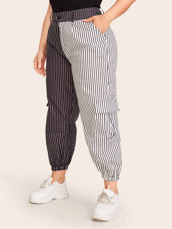 Pantalones De Bolsillo A Rayas De Talla Grande Para Mujer Pa Pantalones De Bolsillo A Rayas De Talla Grande Para Mujer Pa