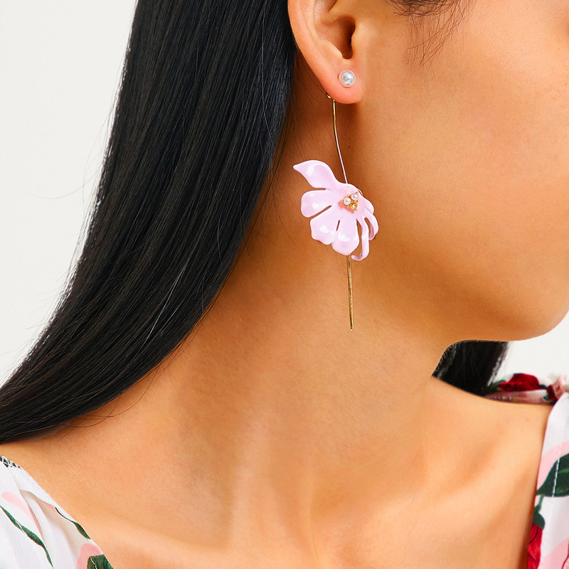 

Faux Pearl Decor Flower Fringe Drop Earrings 1pair, Pink