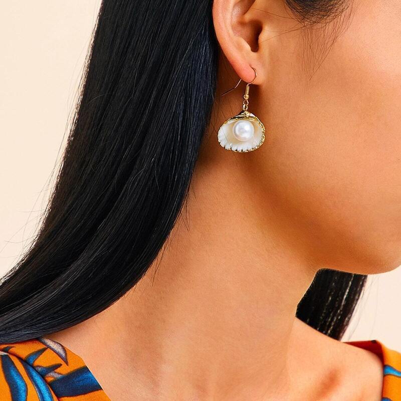 

Faux Pearl Decor Shell Drop Earrings 1pair, Gold