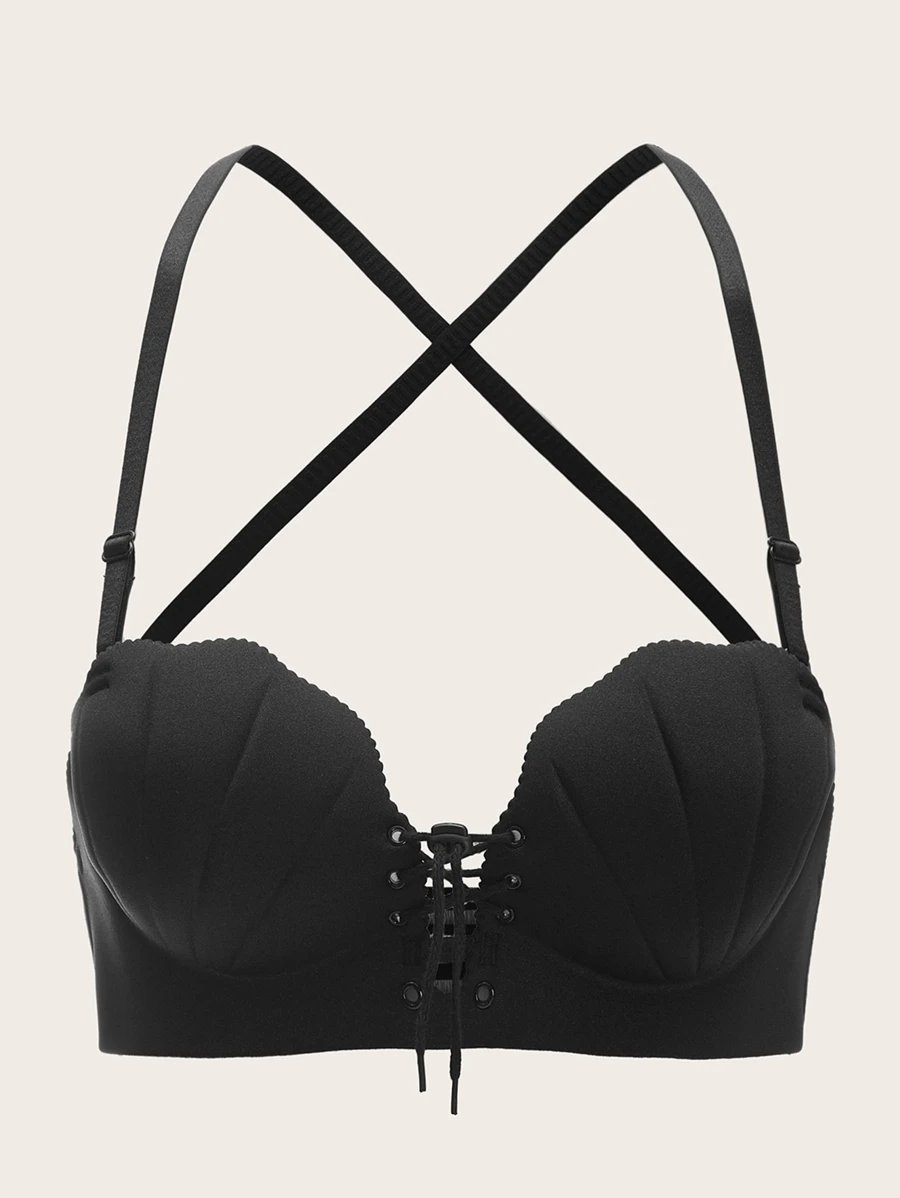 DesireSculpt Crisscross Back Lace-up Bralet - Black - View 1