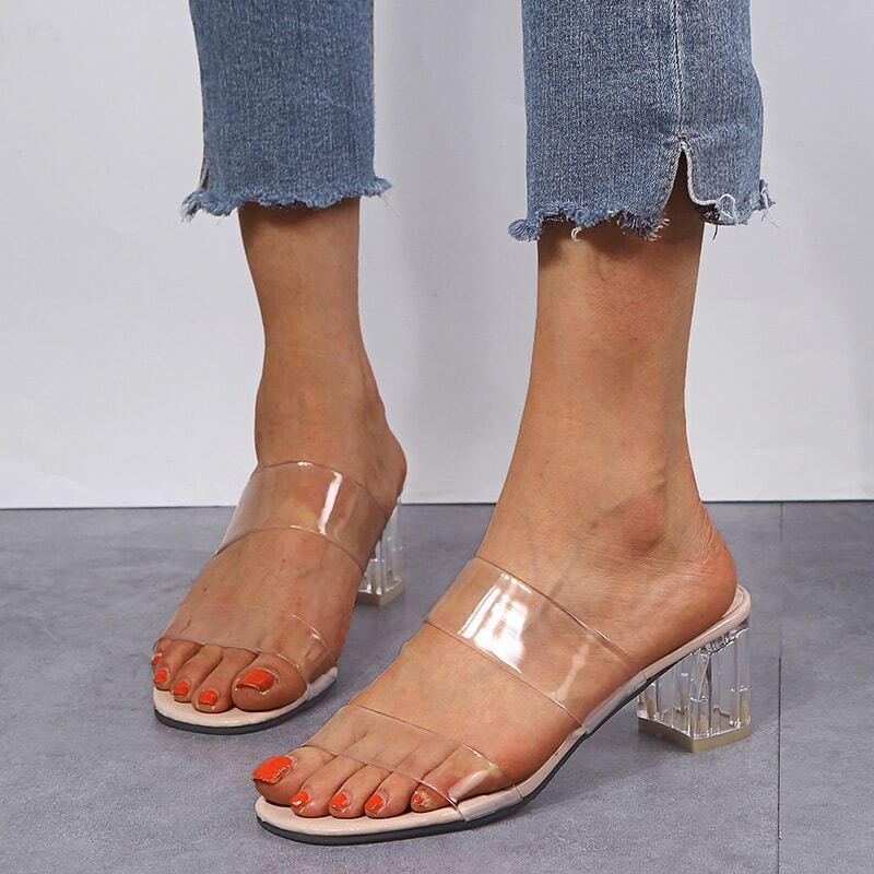 

Two Part Clear Strap Chunky Heels
