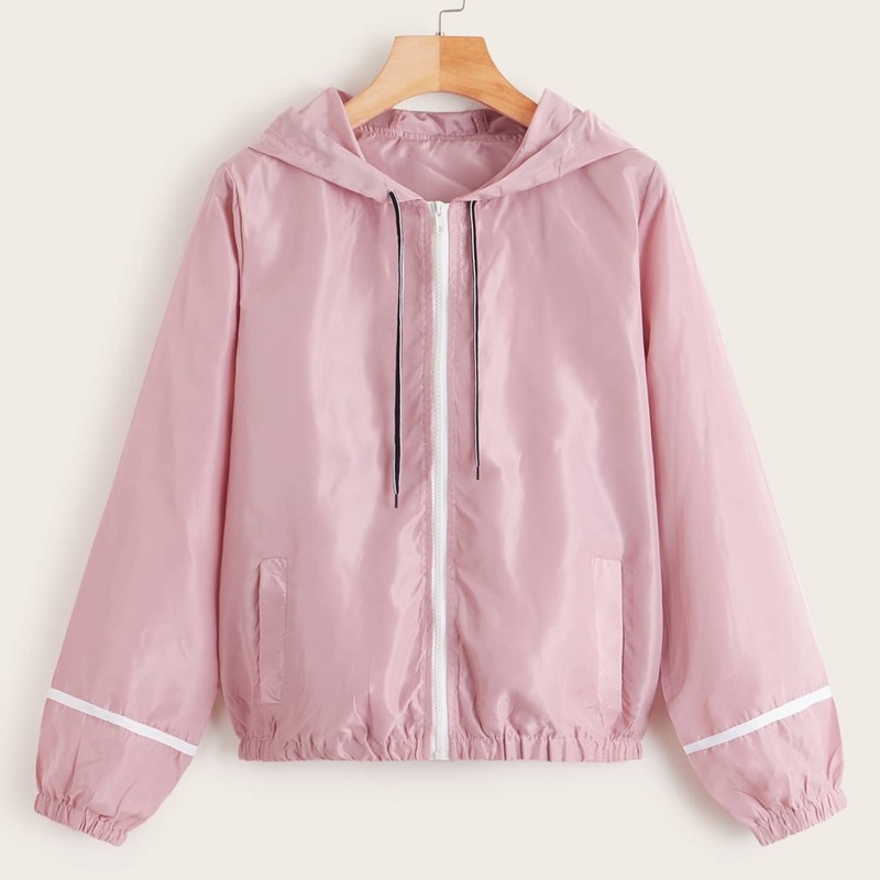 

Color Block Drawstring Hooded Jacket, Pink