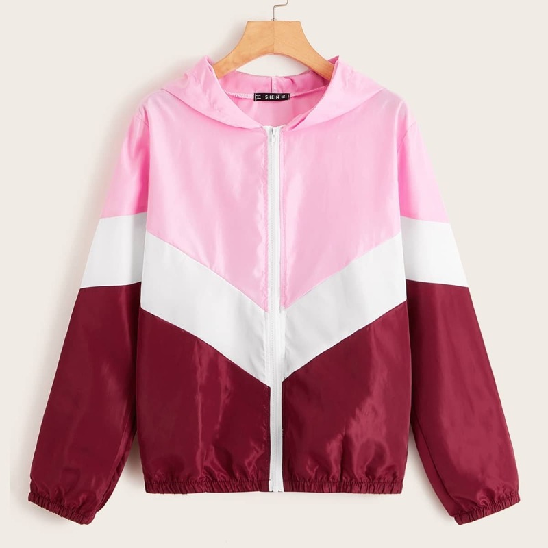 

Zip Up Hooded Color-block Windbreaker Jacket, Multicolor