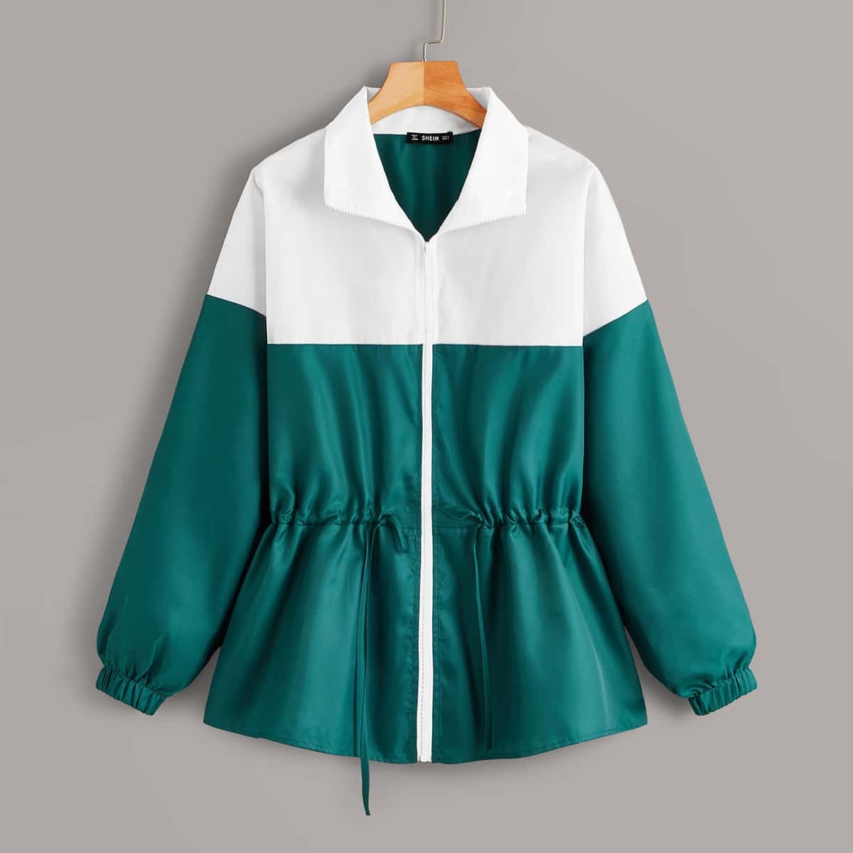 

Zip Up Drawstring Waist Two Tone Jacket, Multicolor