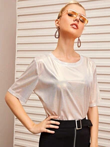 SHEIN Unity Semi Sheer Metallic Glitter Top - Gold - View 4