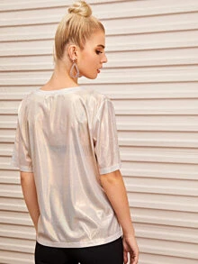 SHEIN Unity Semi Sheer Metallic Glitter Top - Gold - View 2