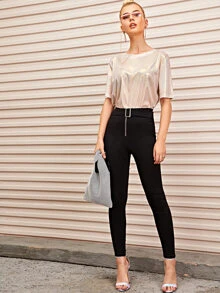 SHEIN Unity Semi Sheer Metallic Glitter Top - Gold - View 3