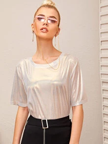 SHEIN Unity Semi Sheer Metallic Glitter Top - Gold - View 1