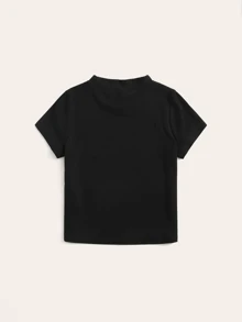 SHEIN Top Sin Mangas De Punto Acanalado De Cuello Alto Para Niñas Adolescentes - Negro - Ver 2