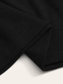 SHEIN Top Sin Mangas De Punto Acanalado De Cuello Alto Para Niñas Adolescentes - Negro - Ver 4