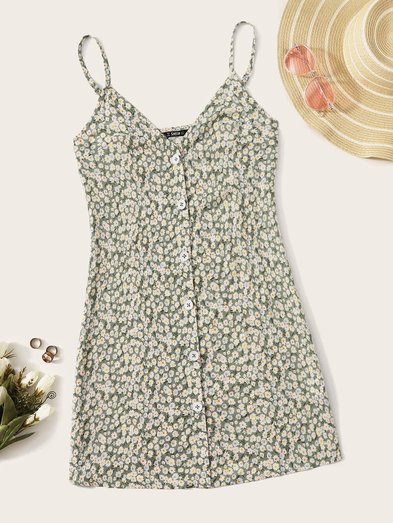 shein button front dress