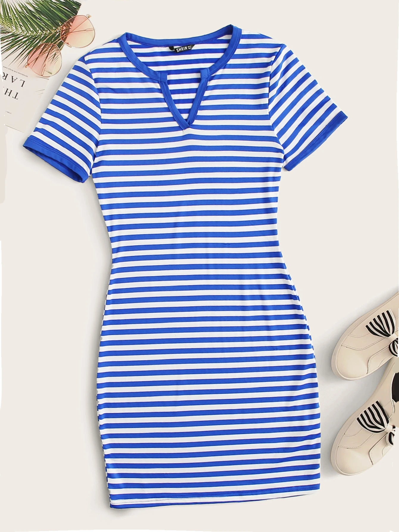 shein blue striped dress