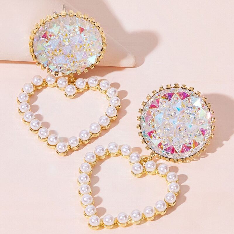 

Round Faux Pearl Decor Heart Drop Earrings 1pair, Multicolor