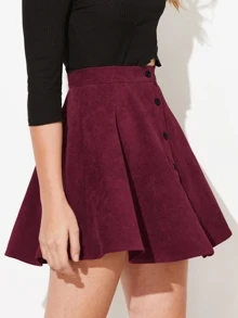 SHEIN EZwear Button Front Cord Skirt - Burgundy - View 5