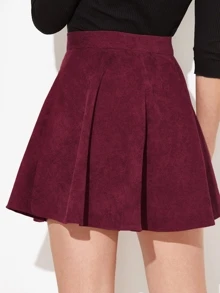 SHEIN EZwear Button Front Cord Skirt - Burgundy - View 2