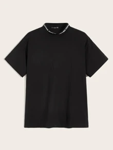 GENTILAND Men Slogan Mock-neck Tee - Black - View 1