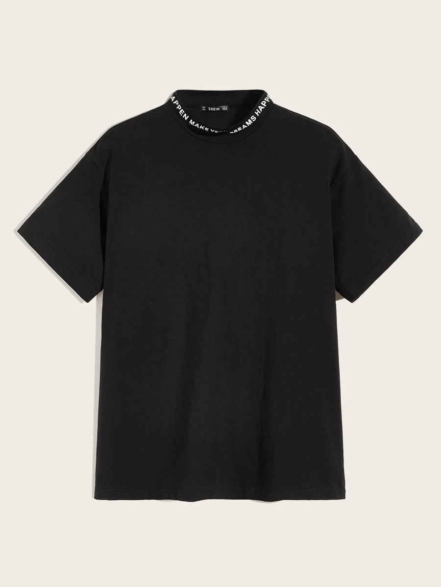 GENTILAND Men Slogan Mock-neck Tee - Black - View 1