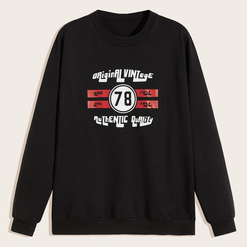 

Guys Letter Print Sweatshirt, Black