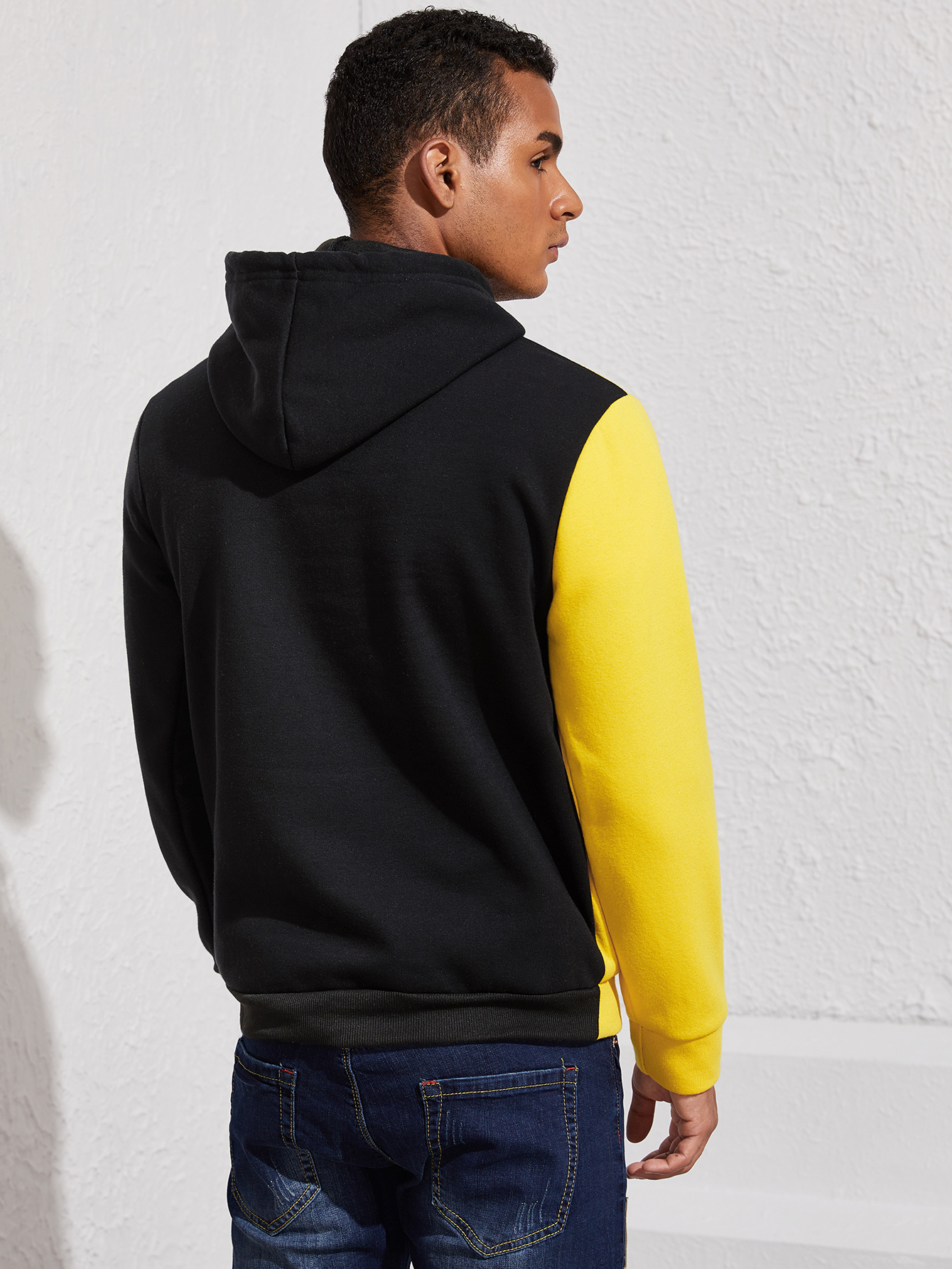 men cut and sew drawstring hooded sweatshirt