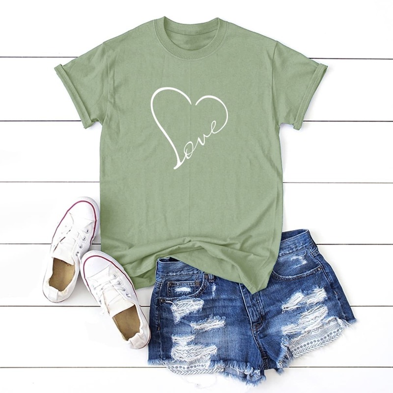 

Heart Print Short Sleeve Tee, Green