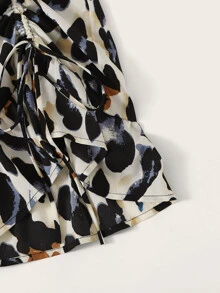 SHEIN Unity Leopard Print Ruched Drawstring Mini Skirt - Multicolor - View 4