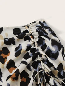 SHEIN Unity Leopard Print Ruched Drawstring Mini Skirt - Multicolor - View 3