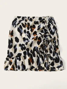 SHEIN Unity Leopard Print Ruched Drawstring Mini Skirt - Multicolor - View 5