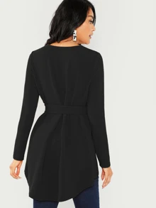 SHEIN Clasi Top con cinturón bajo irregular unicolor - Negro - Ver 2