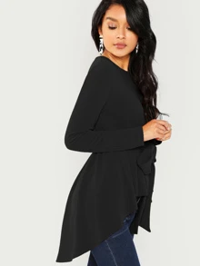 SHEIN Clasi Top con cinturón bajo irregular unicolor - Negro - Ver 4