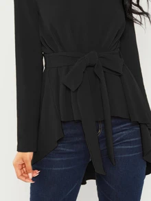 SHEIN Clasi Top con cinturón bajo irregular unicolor - Negro - Ver 6