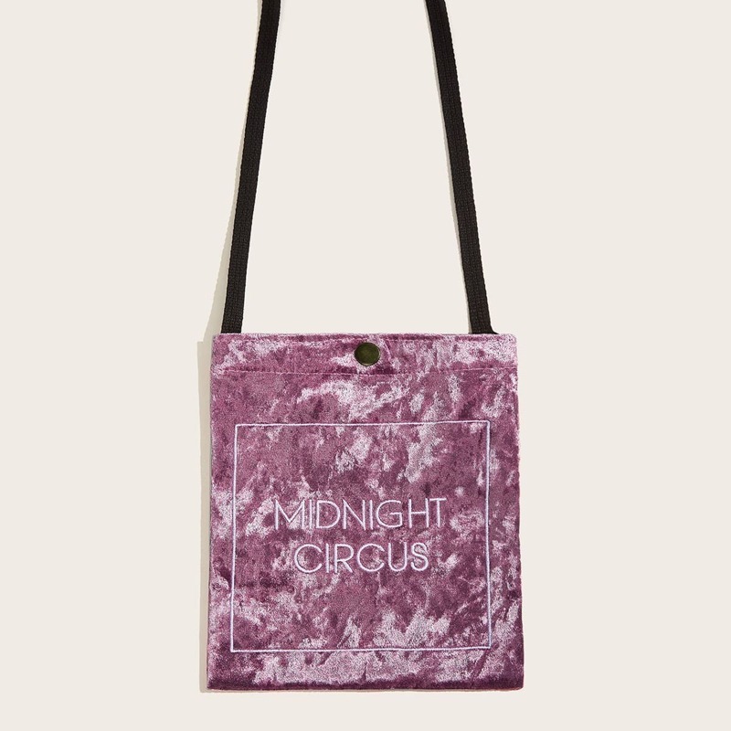 

Letter Embroidery Crossbody Bag, Purple