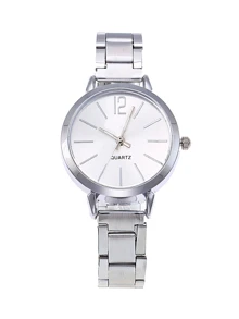 Round Dial Folding Buckle Wrist Watch - Silver - View 1