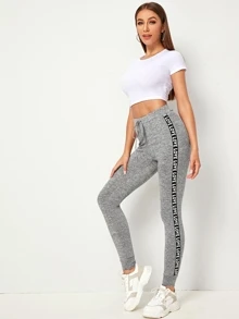 Seusyu 繫腰帶字母側織帶緊身褲