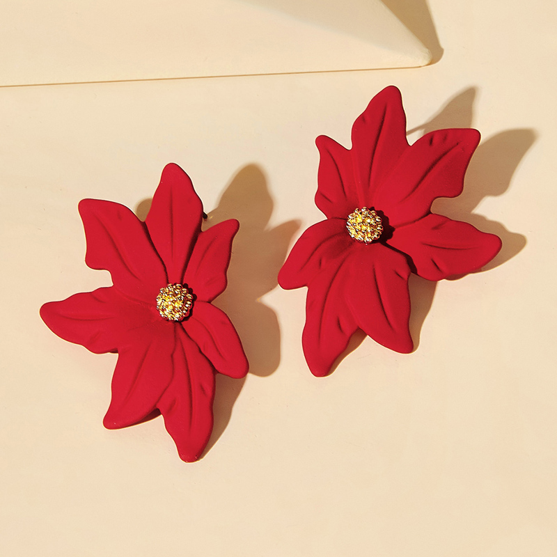 

Flower Design Earrings 1pair, Red