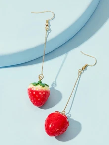 Pendientes largos con diseño de fresa 1 par - Rojo - Ver 2