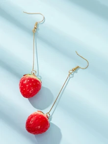 Pendientes largos con diseño de fresa 1 par - Rojo - Ver 3