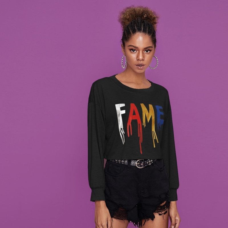 

Letter Print Long Sleeve Tee, Black