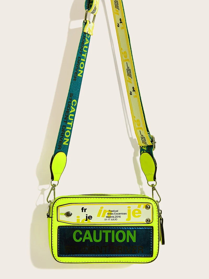 Neon Lime Letter Print Crossbody Bag Neon Lime Letter Print Crossbody Bag