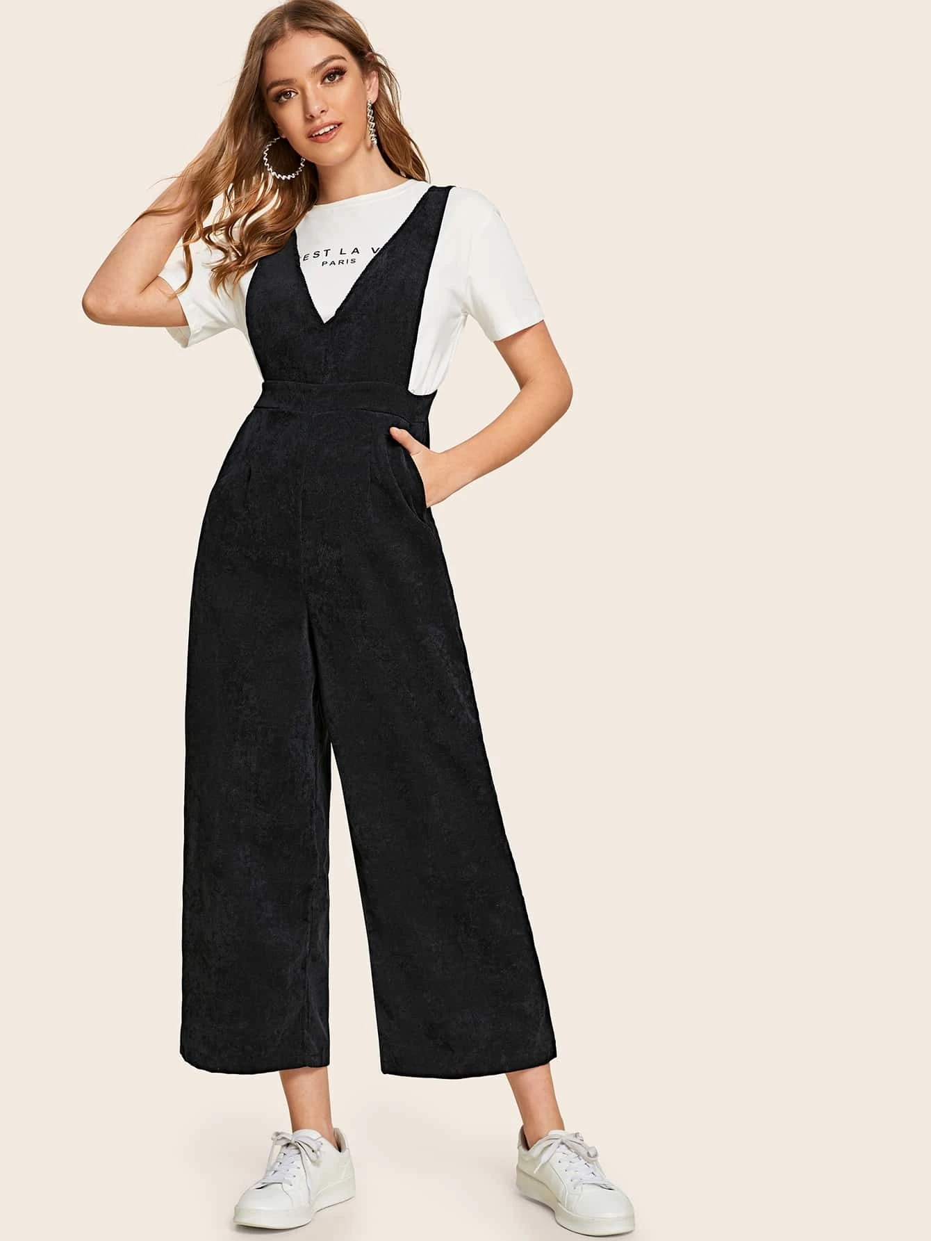 wide leg corduroy overalls