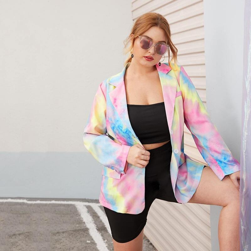 

Plus Tie Dye Dual Pocket Front Slit Back Blazer, Multicolor