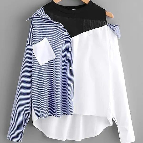 

Plus Pocket Front Cut And Sew High Low Blouse, Multicolor