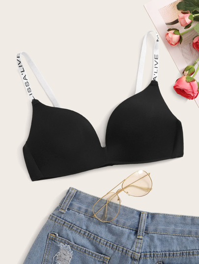 Letter Tape Trim Bra