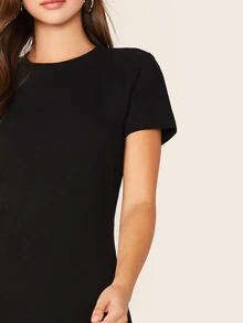 SHEIN EZwear Zipper Back Short Sleeve Flare Dress,Tea Party Dress,Summer Dresses For Women